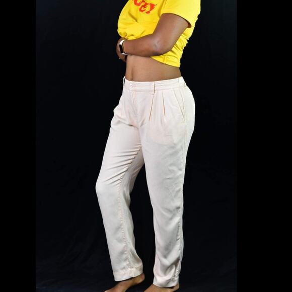 Obey Charlie Trouser Pant Peach Cropped Pleated Cuffed Pastel Tapered Size Small - Picture 2 of 12